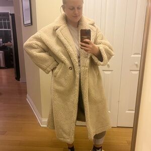 Oversized Full Length Cozy Sherpa Faux Fur Pockets Teddy Jacket Winter Coat